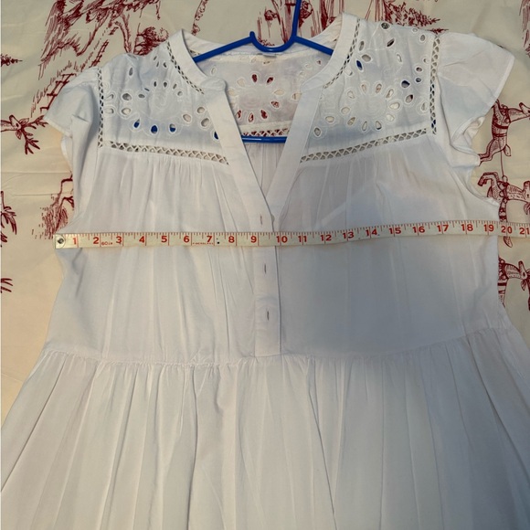 White Eyelet Tiered Lined Midi Dress, L - Picture 7 of 8
